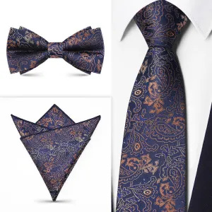 3Pcs Men's Brown Series Paisley BowTie Necktie Set