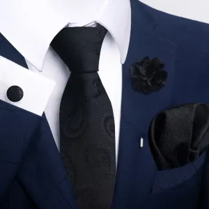 4Pcs Men's Black Series Formal Necktie Set