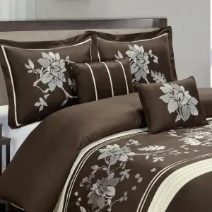 5 Piece Myra 100% Cotton Chocolate Duvet Cover Set