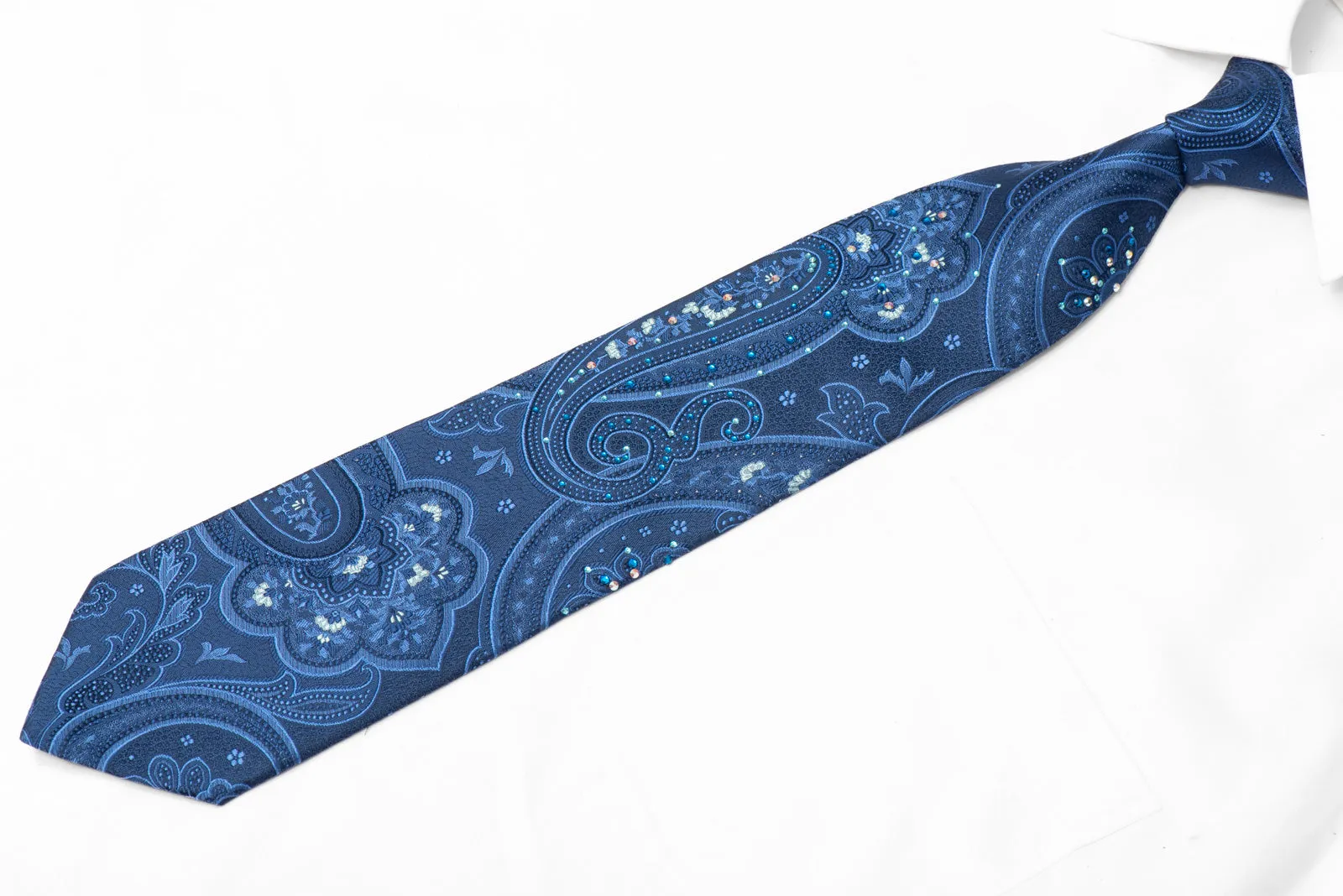 Anthemion & Paisley On Blue Rhinestone Silk Necktie