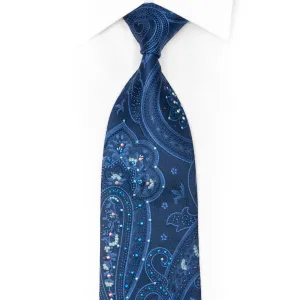 Anthemion & Paisley On Blue Rhinestone Silk Necktie