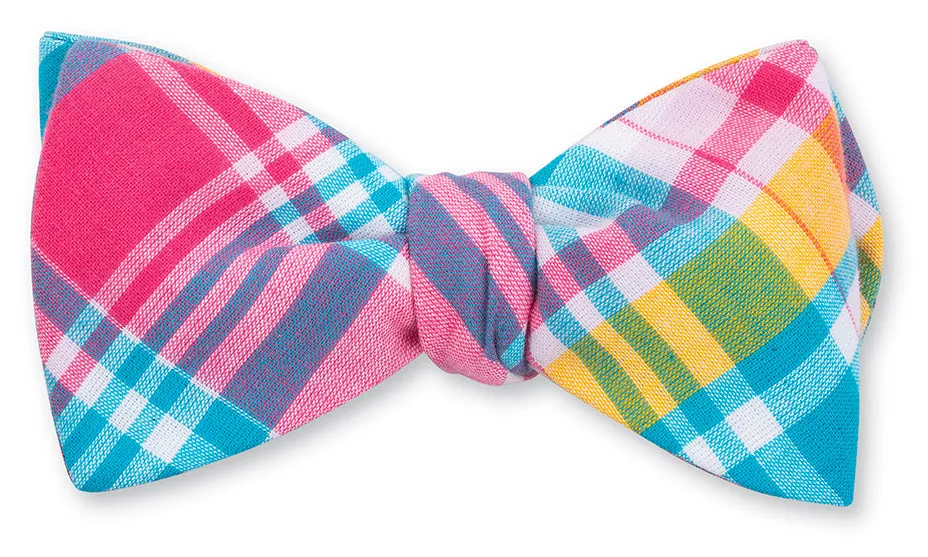 Aqua/Pink Madras Bow Tie - B5416