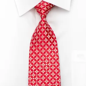 Aquascutum Mens Silk Rhinestone Tie Silver Geometric On Red With Silver Sparkles