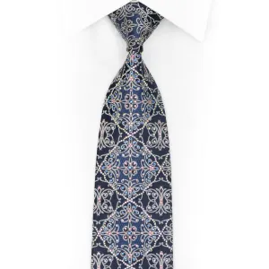 Arabesque On Blue Rhinestone Tie With Silver Sparkles