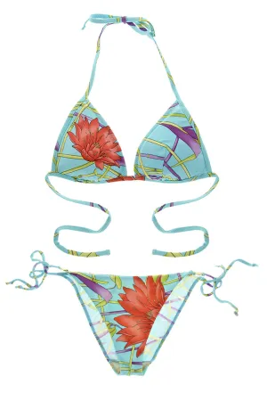 ARGENTOVIVO Moanda Multicolor Floral Triangle Bikini - Light Blue with Vibrant Floral Print