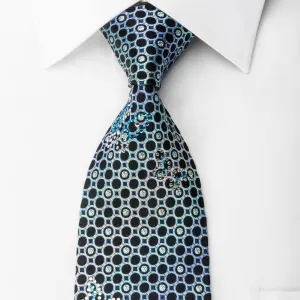 Arnold Palmer Silk Tie Geometric Circles On Blue With Rhinestone Butterflies & Sparkles