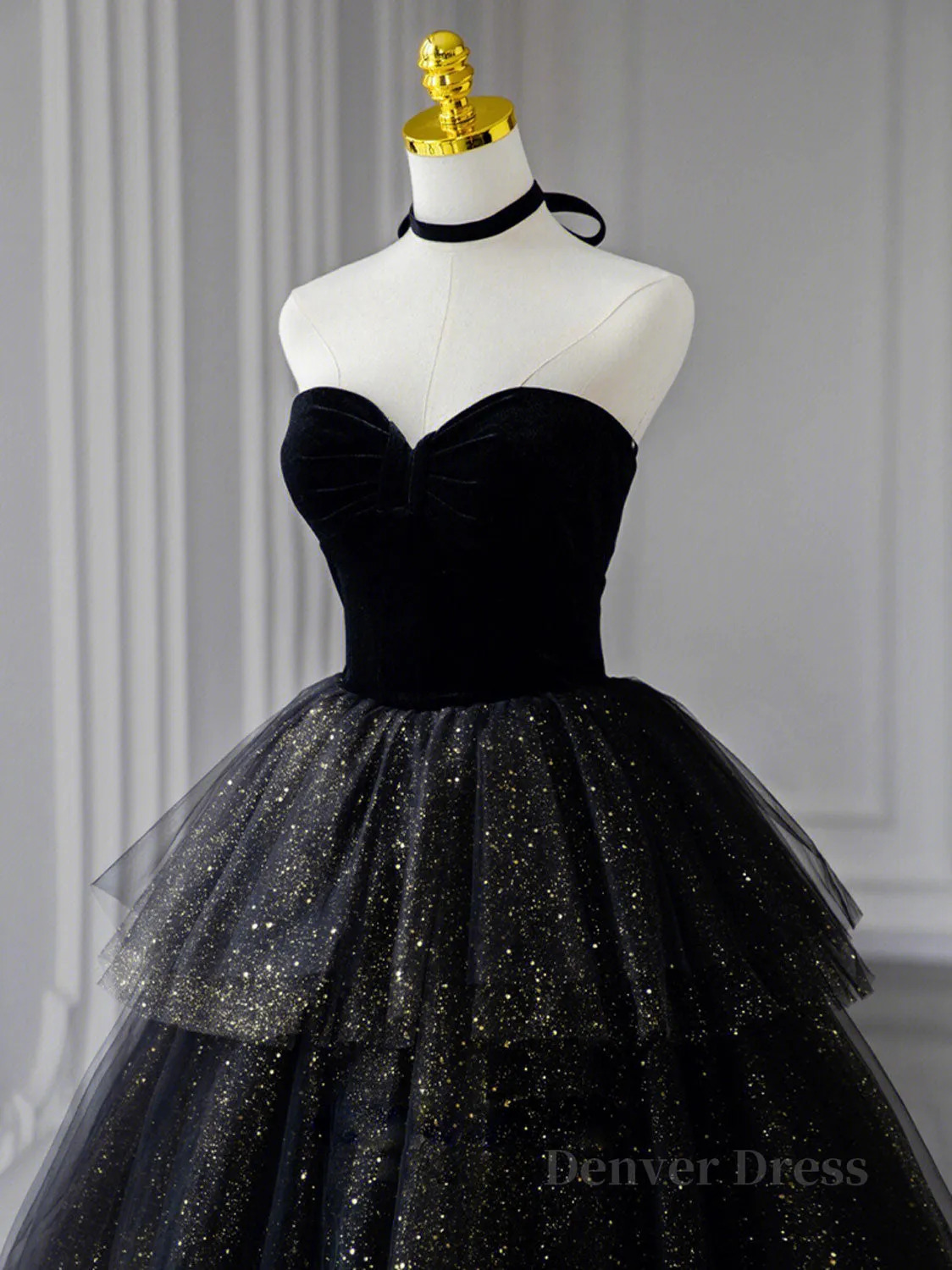 Black A-Line Tulle Shiny Tulle Long Prom Dress Black Tulle Formal Dresses