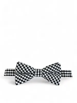 Black and White Gingham Cotton Bow Tie by Paul Malone