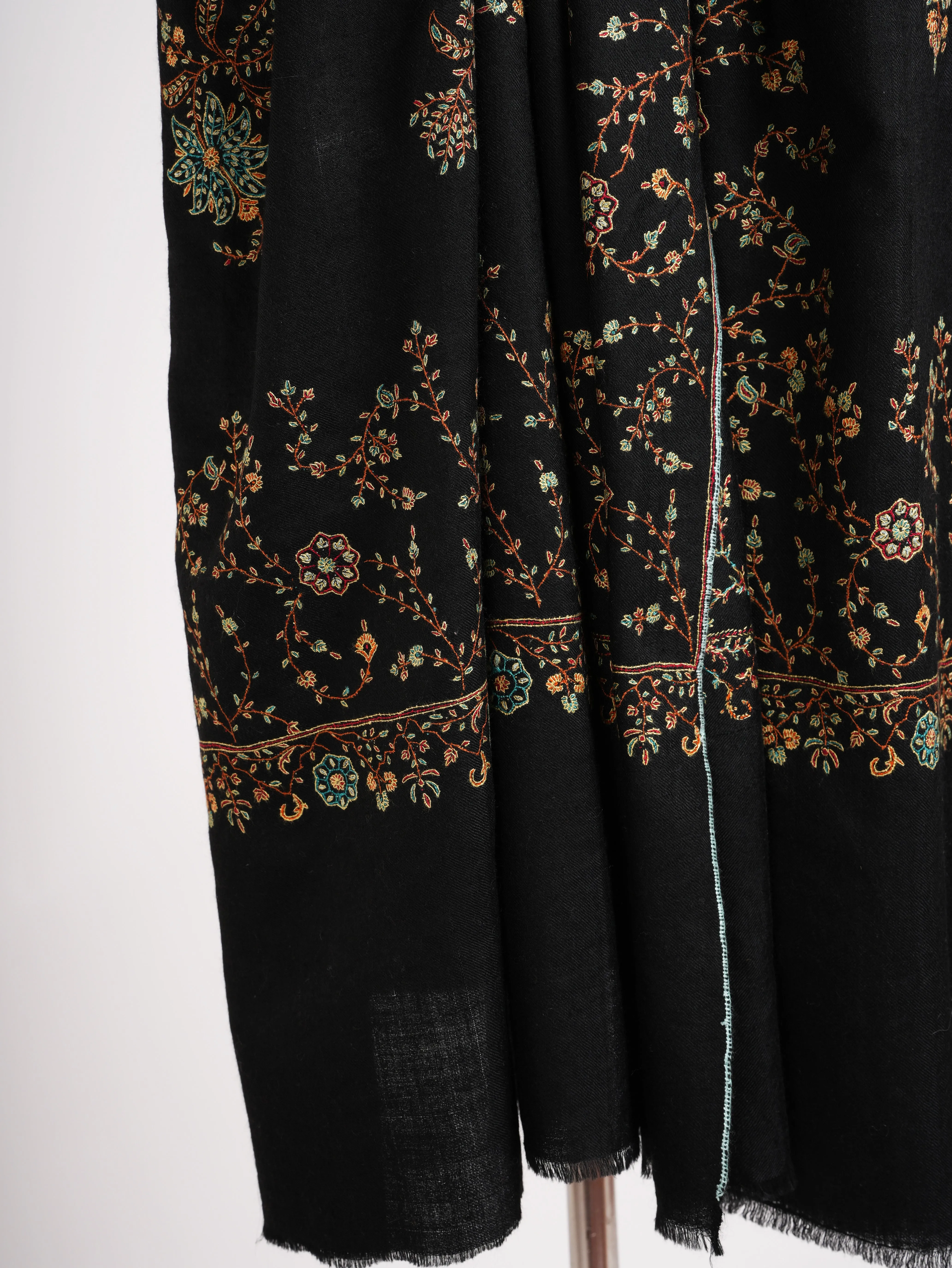 Black Pashmina Shawl with Fine Sozni Embroidery