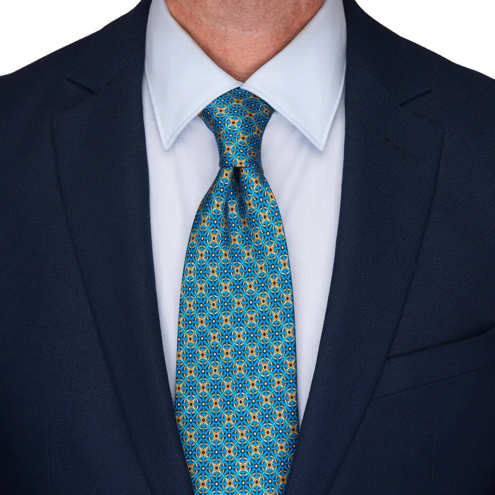 Blue and Yellow Knight Shield Duchesse Silk Tie