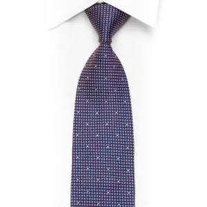 Blue Burgundy Geometric Trellis Rhinestone Silk Necktie