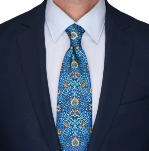 Blue Medieval Forest Duchesse Silk Tie