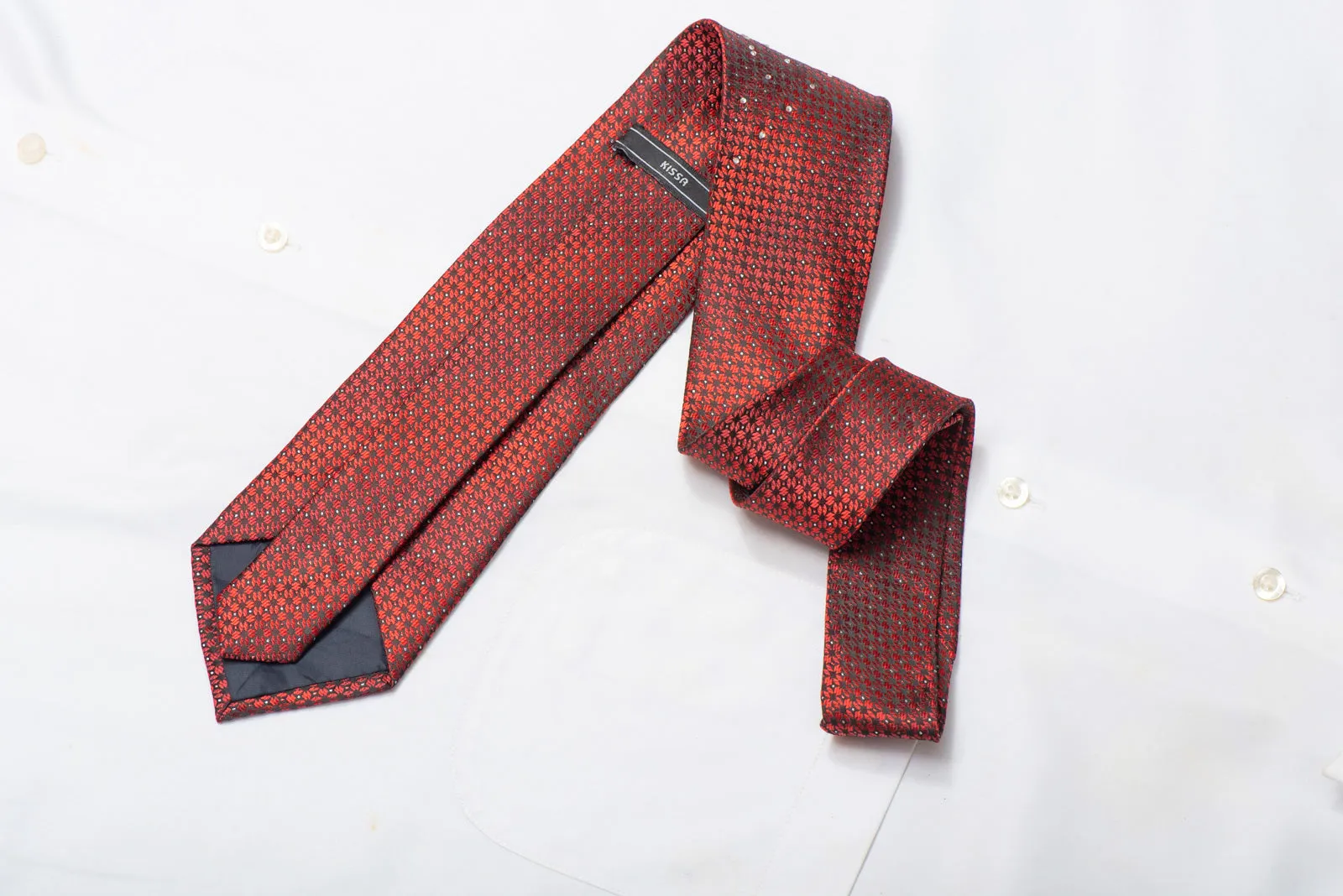 Burgundy Geometric On Black Rhinestone Necktie With Sparkles