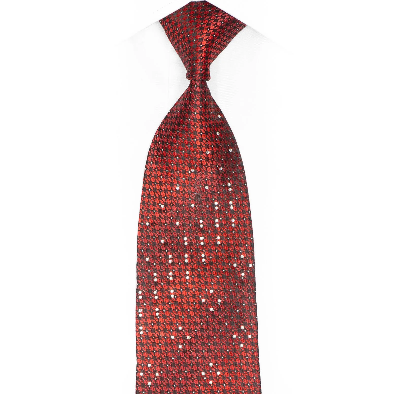 Burgundy Geometric On Black Rhinestone Necktie With Sparkles