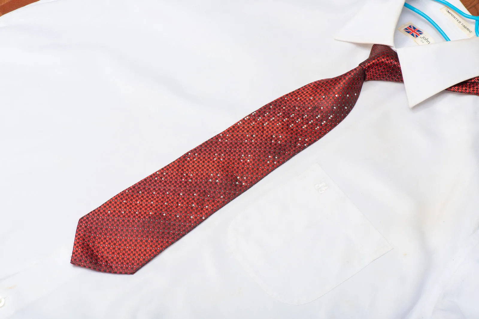 Burgundy Geometric On Black Rhinestone Necktie With Sparkles