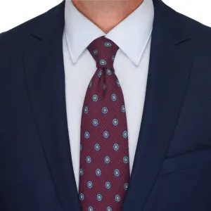 Burgundy Prince of Wales Round Motif Silk Wool Tie