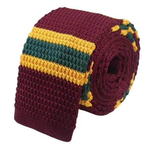 Classy Men Red Green Yellow Square Knit Tie