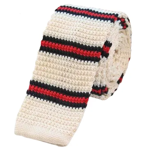 Classy Men White Striped Square Knit Tie