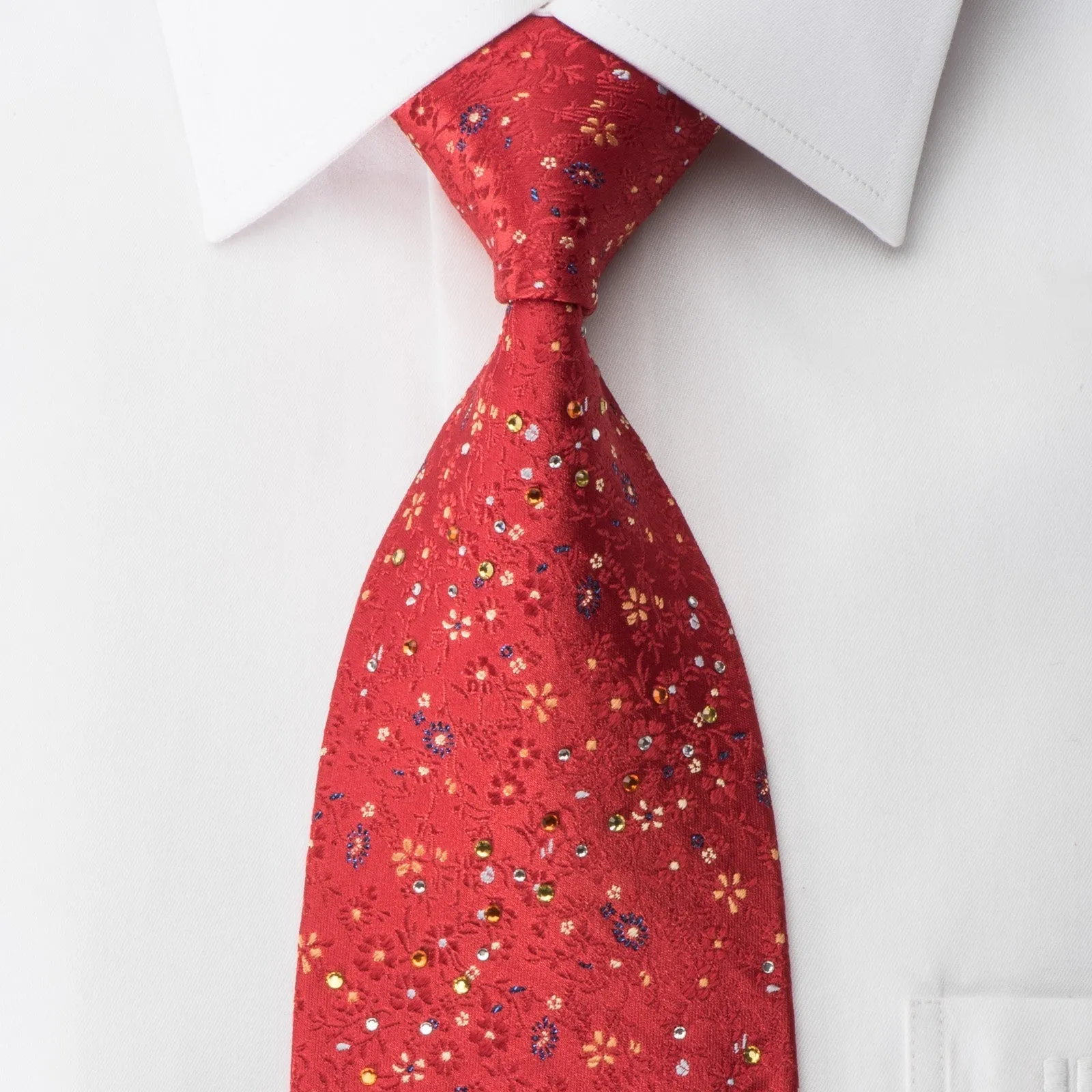 Countess Mara Silk Necktie Floral On Red Sparkling With Rhinestones