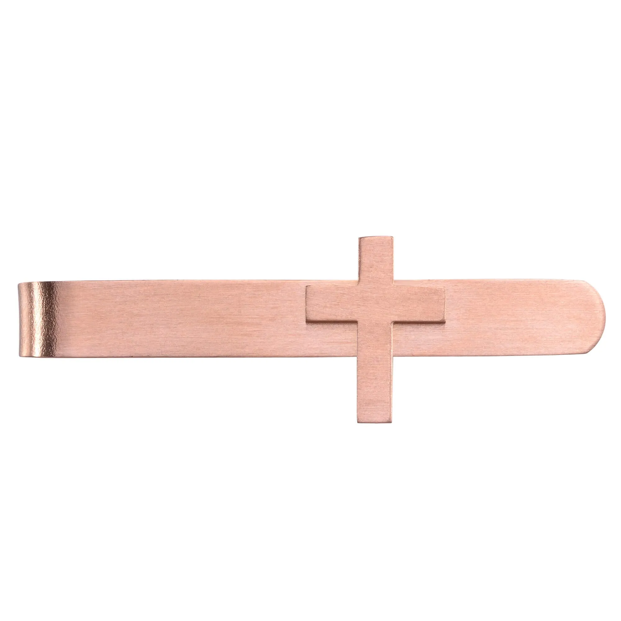 Cross Tie Bar in Brushed Rose Gold