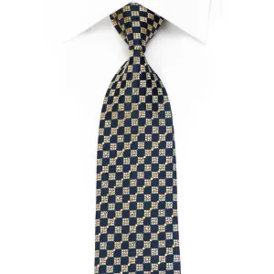 Daks Men's Crystal Rhinestone Silk Necktie Gold Navy Checkered With Red Sparkles