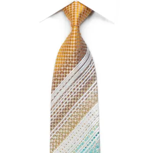 Daniel Hechter Crystal Tie Gold Checker Blue Anthemion On White With Stripes