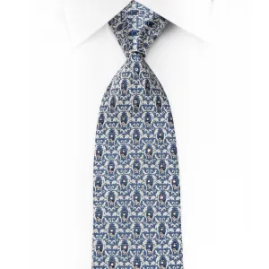 Daniel Hechter Rhinestone Tie Silver Filigree On Blue With Gold Sparkles