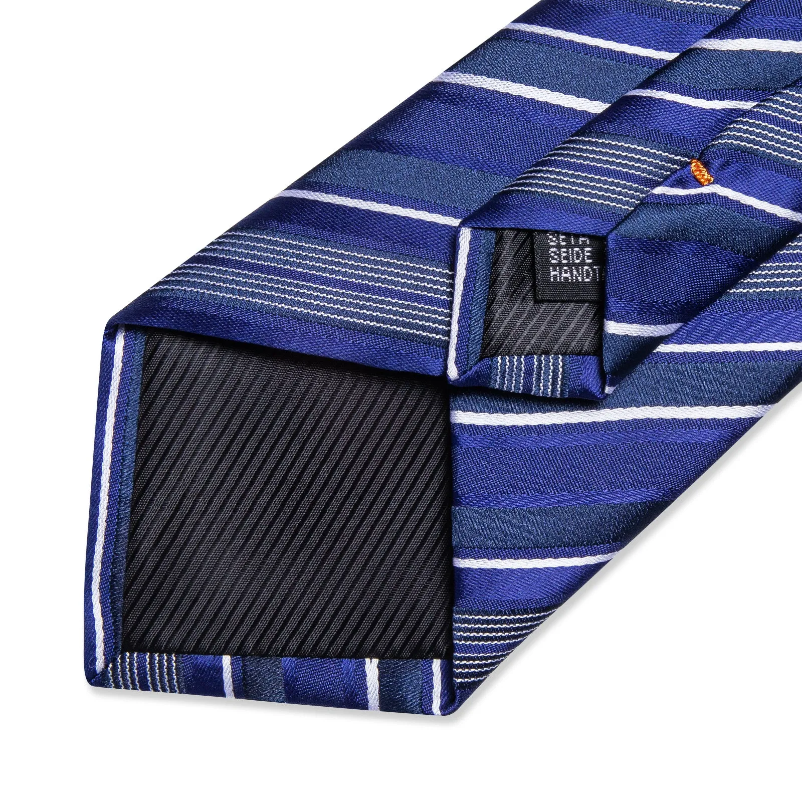 DiBanGu Silk Tie Blue White Stripe Men's Tie Handkerchief Cufflinks Clip Set