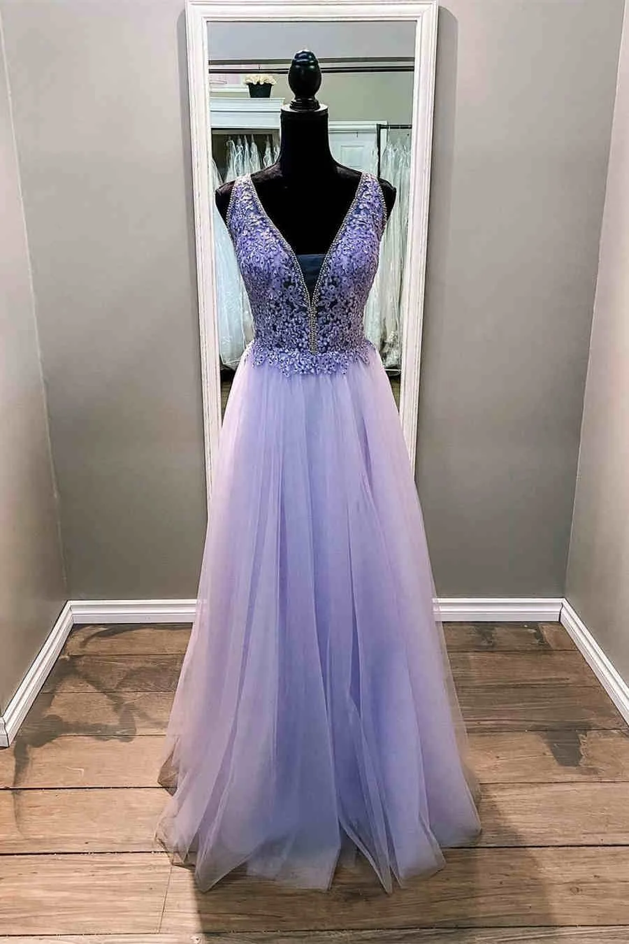 Elegant Beaded Lavender Formal Dress