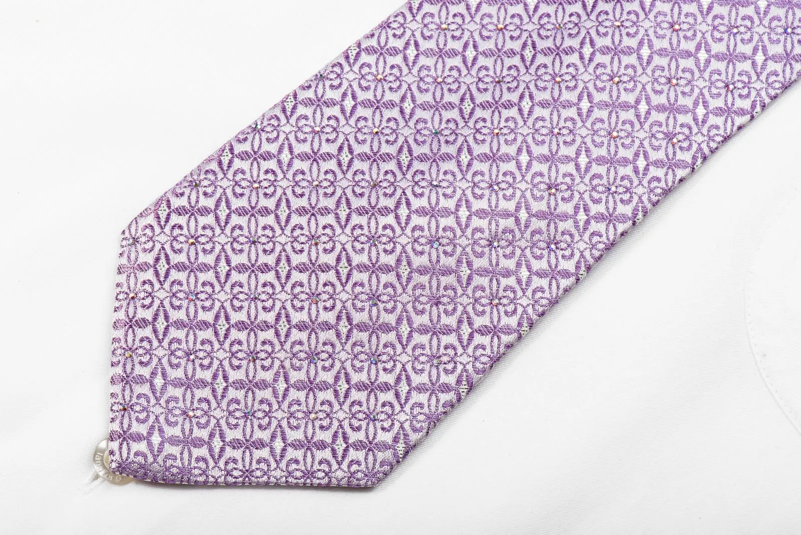 Elle Homme Men's Crystal Silk Necktie Cartouche On Mauve With Silver Sparkles