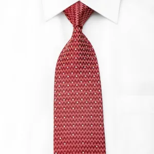 Elle Homme Mens Crystal Silk Tie Chainmail On Red With Silver Sparkles