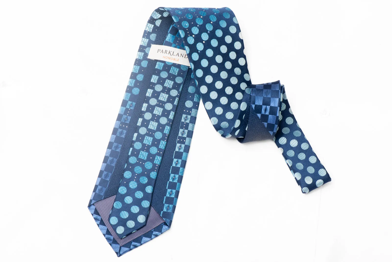 Geometric Design On Navy Blue Rhinestone Silk Necktie With Sparkles