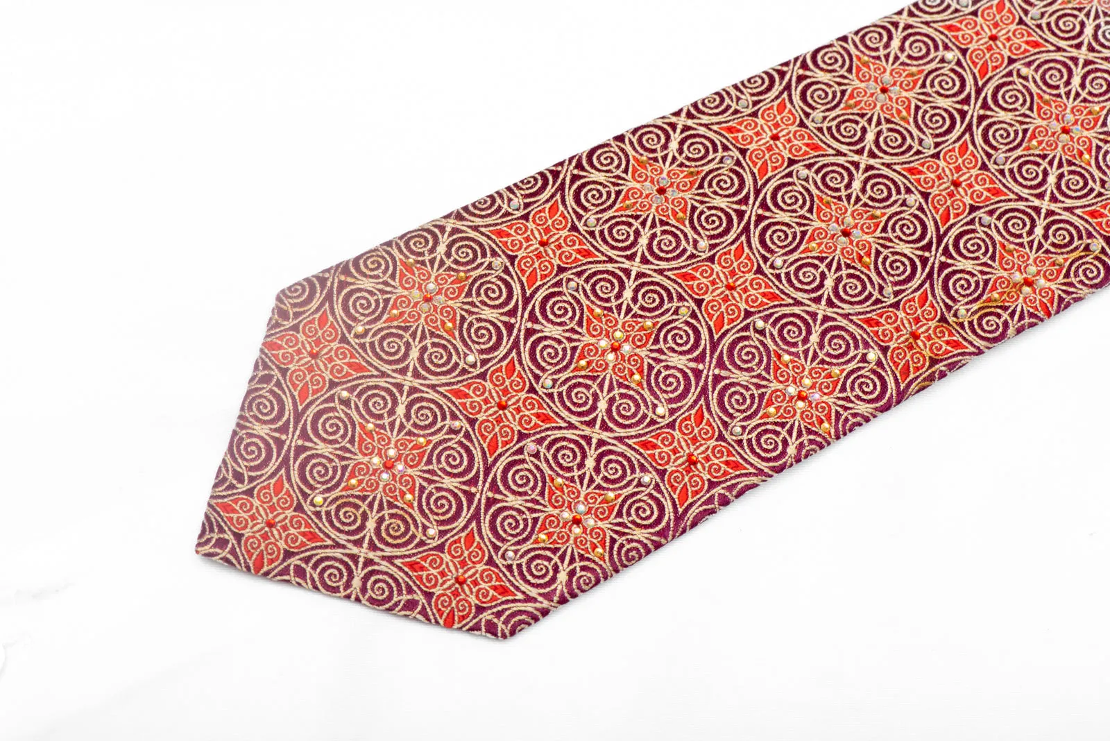 Gold Cartouche On Purple Rhinestone Silk Necktie With Gold Sparkles