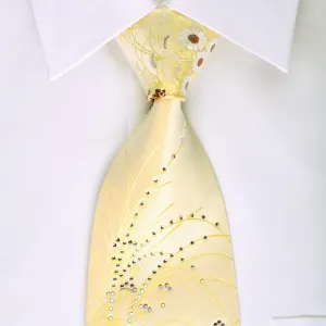 Grang Cia Silk Necktie Floral On Yellow With Rhinestones