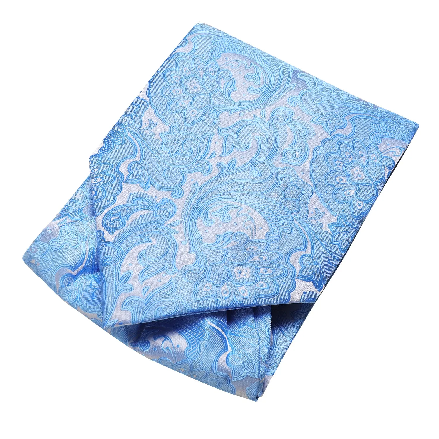 Hi-Tie Sky Blue Necktie Floral Ascot Tie Pocket Square Cufflinks Set