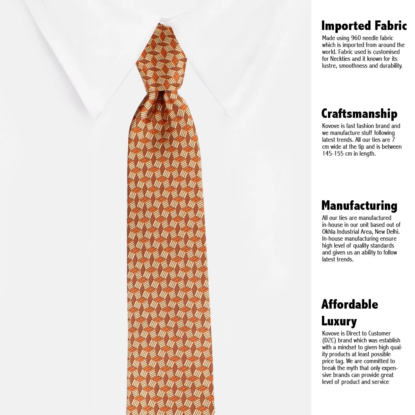 Kovove Orange Abstract Necktie and Pocket Square Gift Box