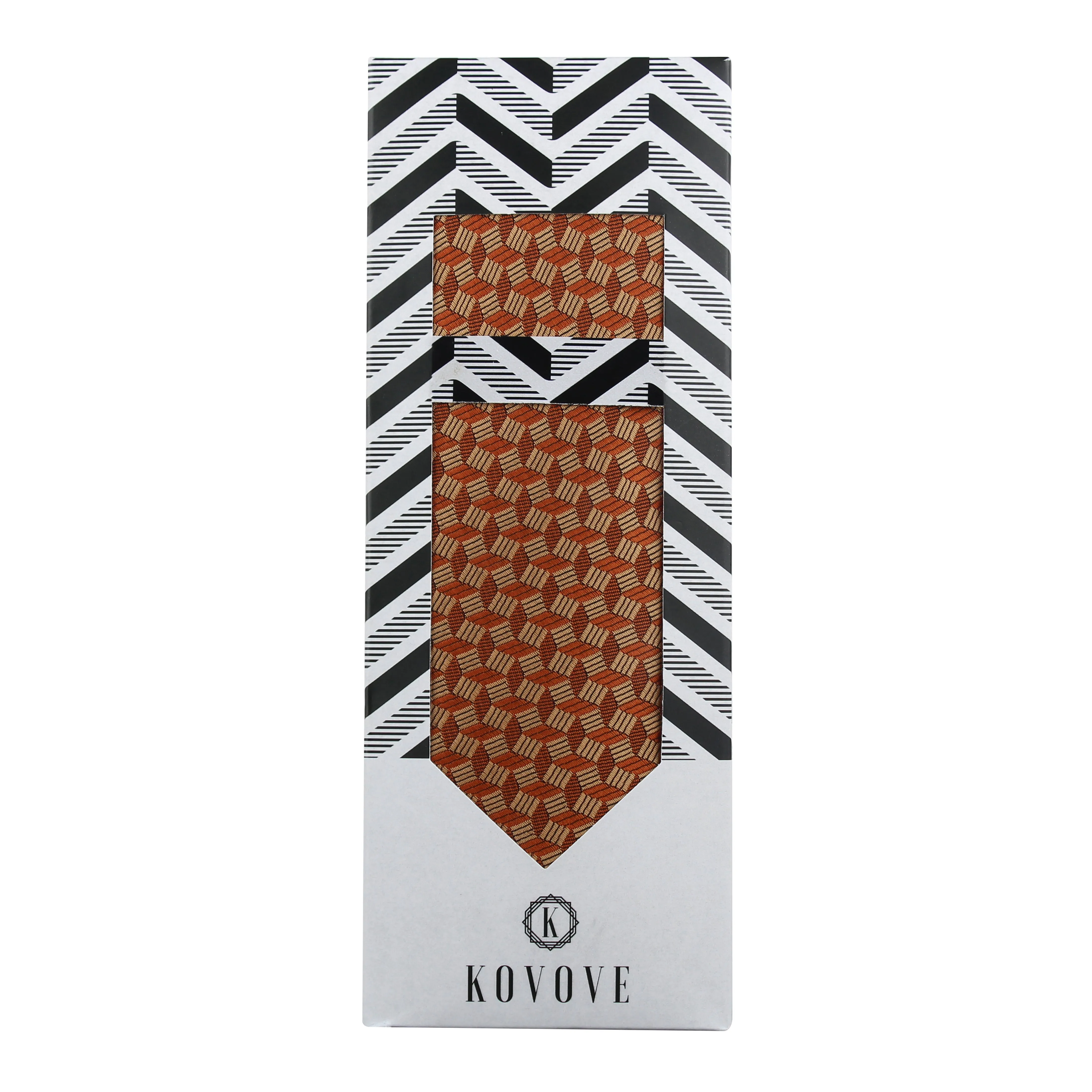 Kovove Orange Abstract Necktie and Pocket Square Gift Box