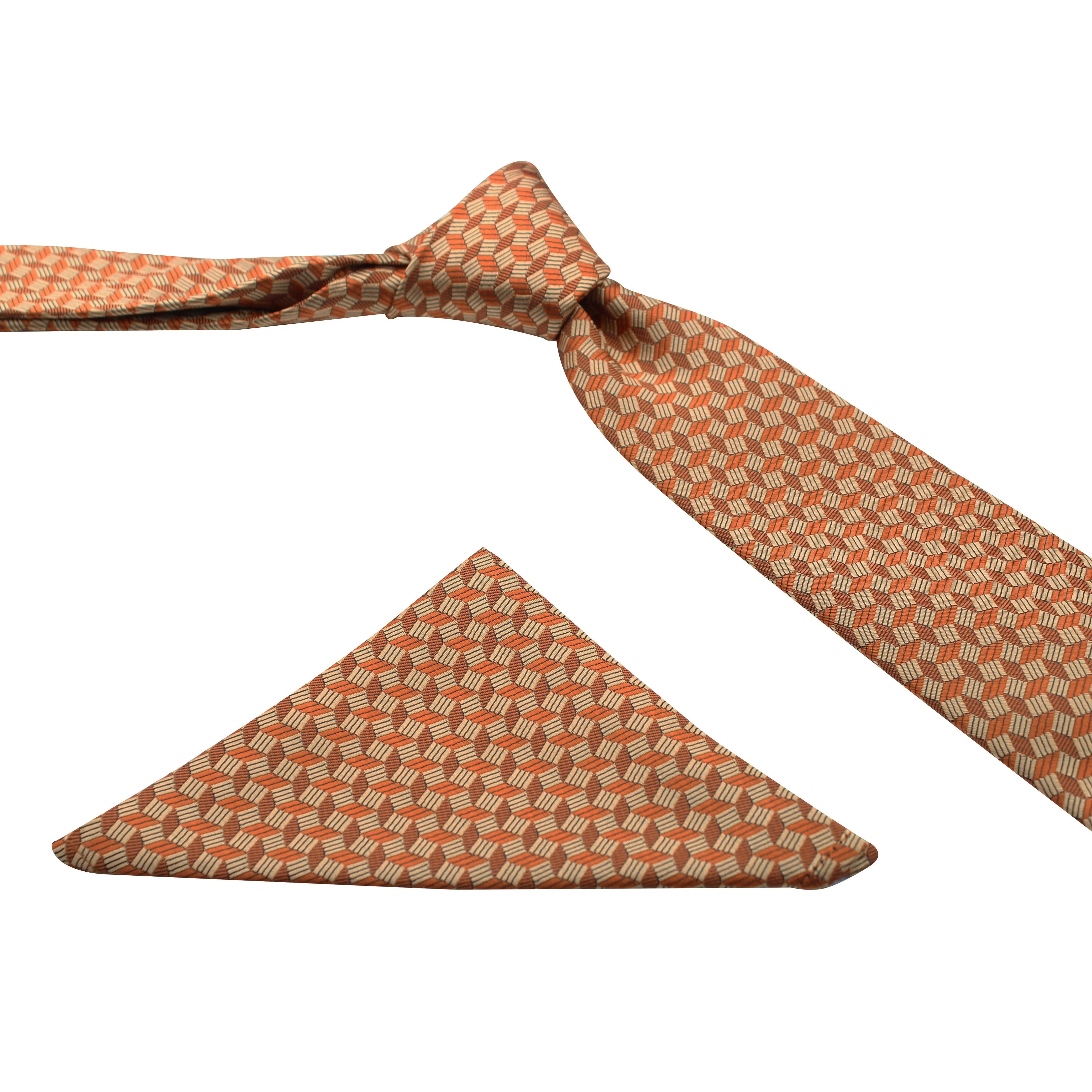 Kovove Orange Abstract Necktie and Pocket Square Gift Box