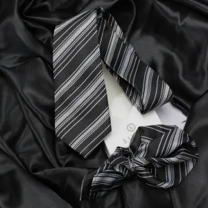 Kovove The Trend Setter Black Striped Necktie and Pocket Square Gift Box