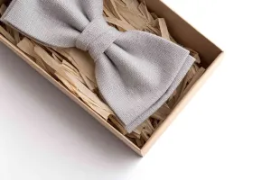 Light Gray Natural Linen Bow Tie