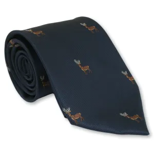 Luxury Blue Stag Buck Deer Neck Tie In Navy Blue