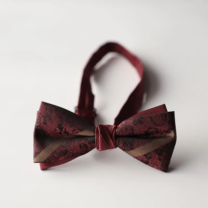 Men's Floral Striped Jacquard Woven Double Layers Bow Tie