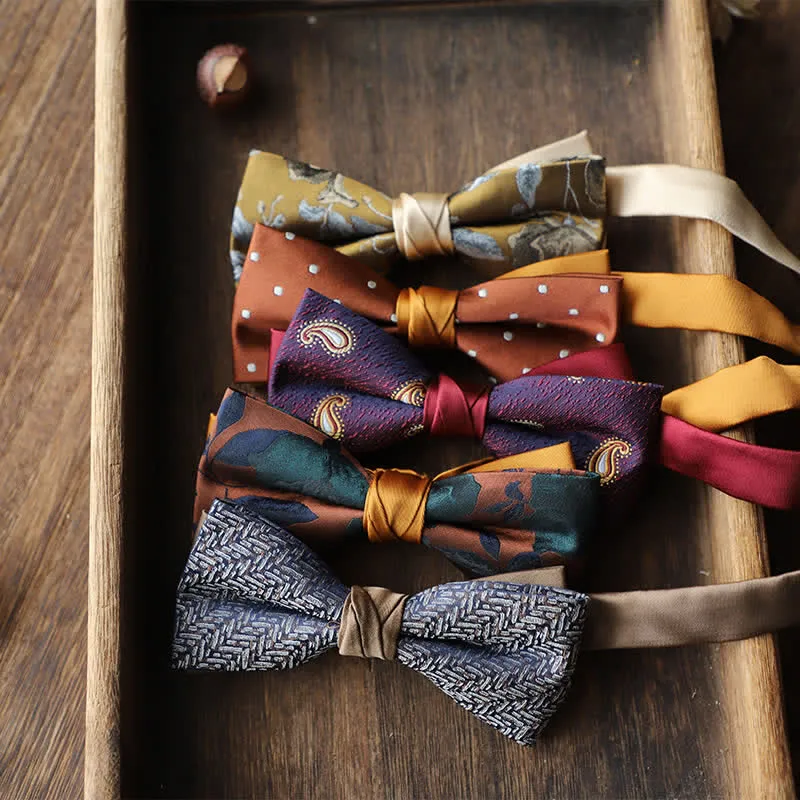 Men's Floral Striped Jacquard Woven Double Layers Bow Tie