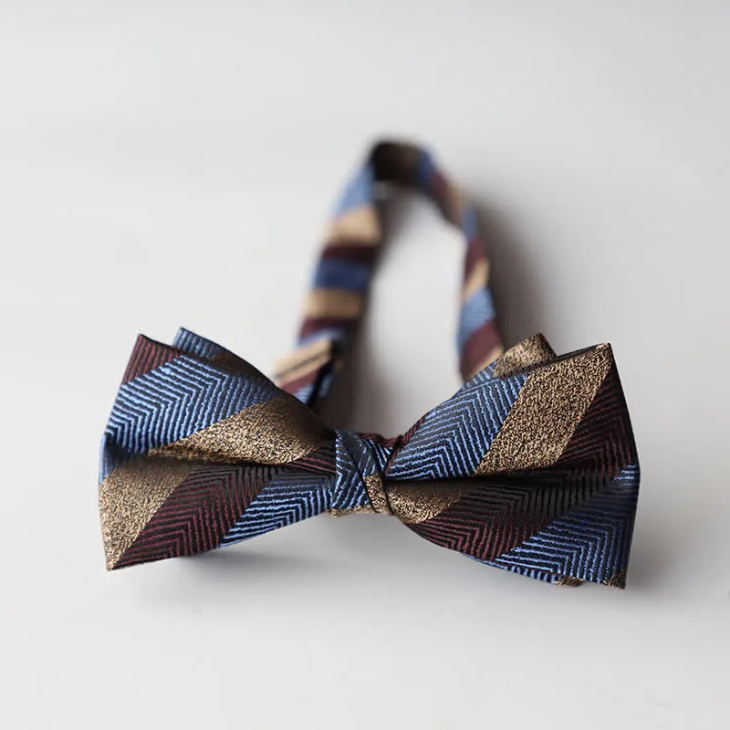 Men's Floral Striped Jacquard Woven Double Layers Bow Tie