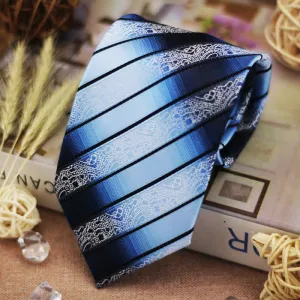 Men's Shade of Blue Gradient Paisley Striped Necktie