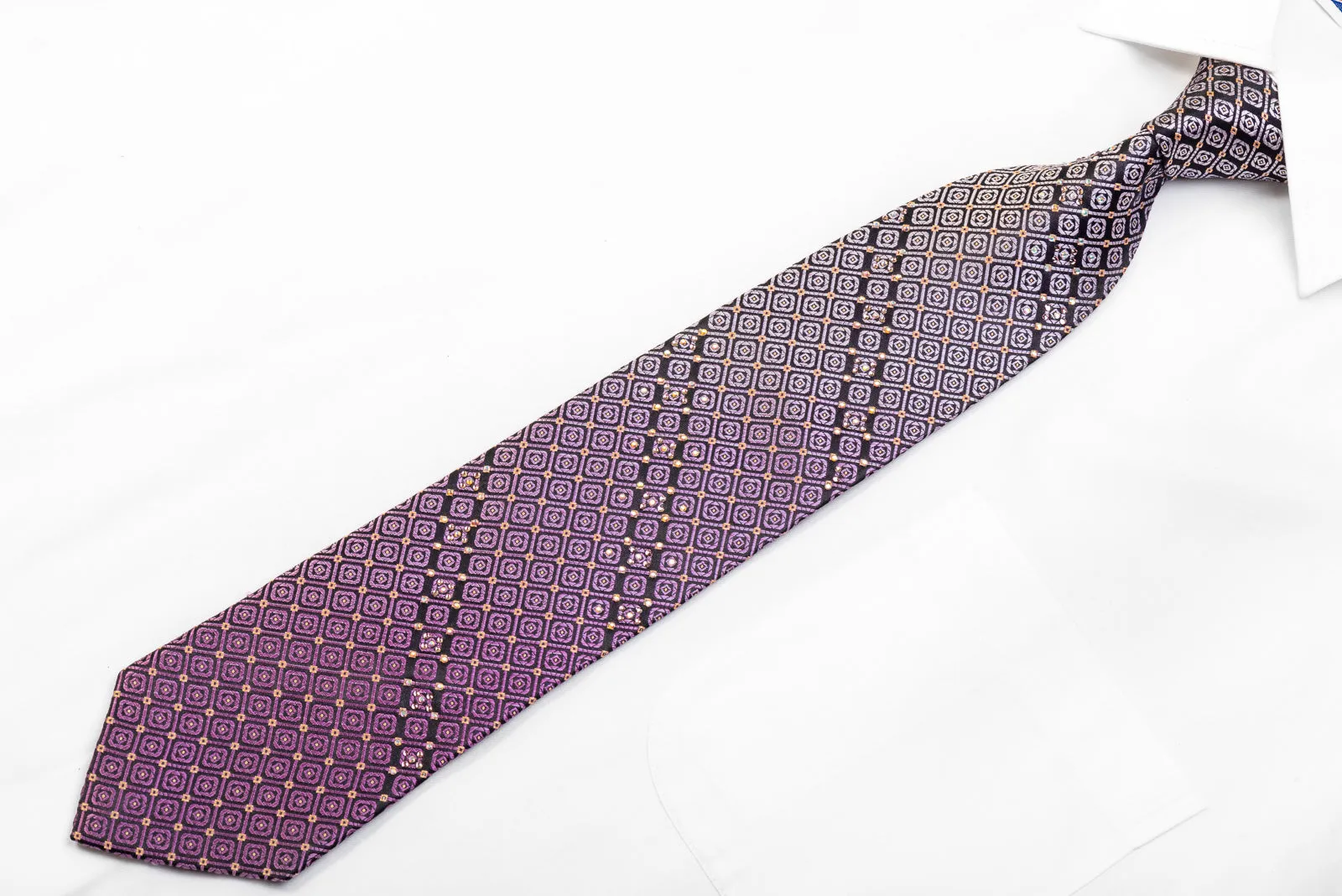 Metro City Rhinestone Silk Necktie Geometric On Purple