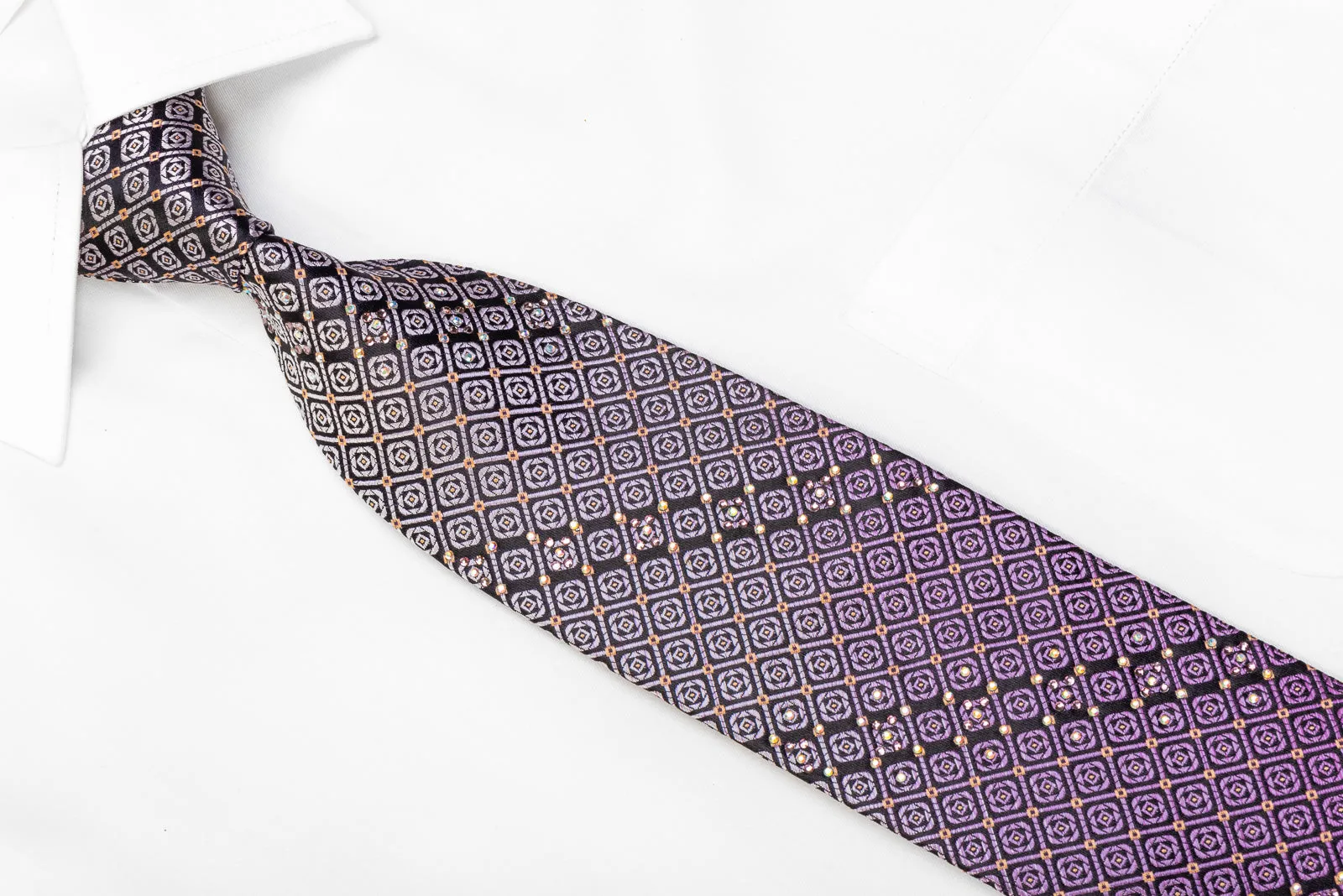 Metro City Rhinestone Silk Necktie Geometric On Purple