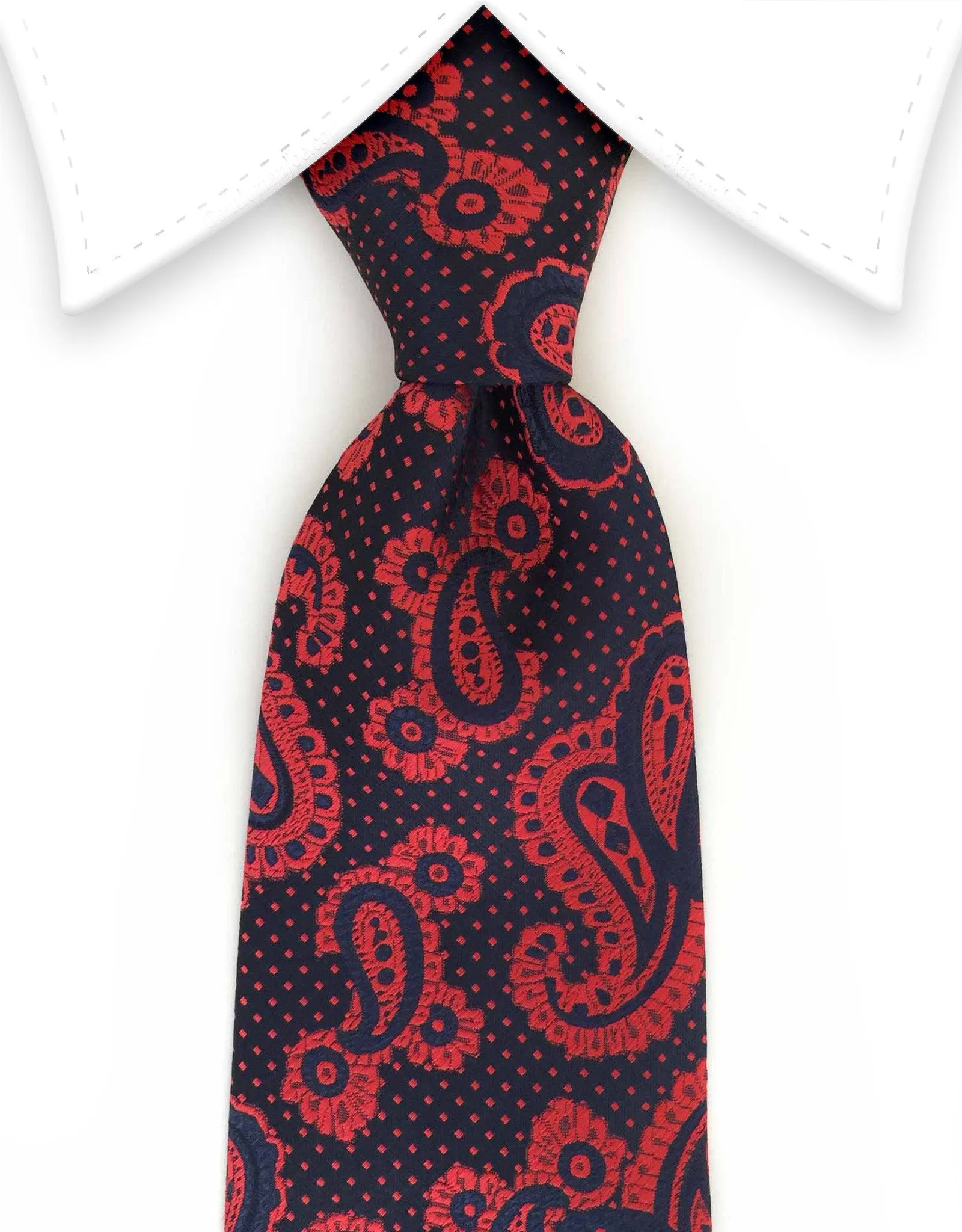 Navy & Raspberry Red Paisley Necktie