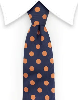 Navy Blue & Orange Polka Dot Skinny Tie