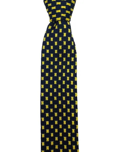 Navy Blue and Yellow Skinny Knitted Men's Tie